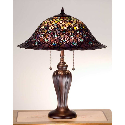 Stained Glass / Tiffany Accent Table Lamp from the Peacock Feather Collection