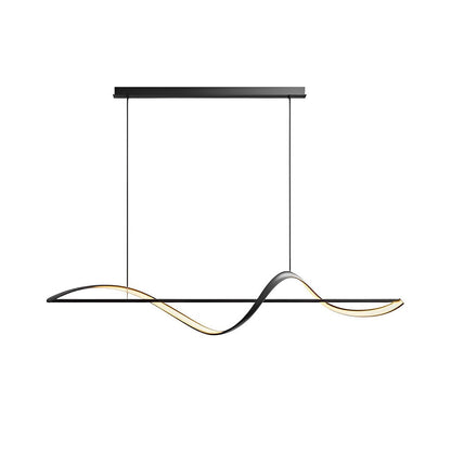 Minimalist Strip Waves Creative LED Copper Modern Dining Room Chandelier