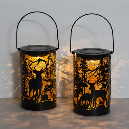 Iron Hollow Deer Silhouette Waterproof LED Modern Hanging Solar Lanterns