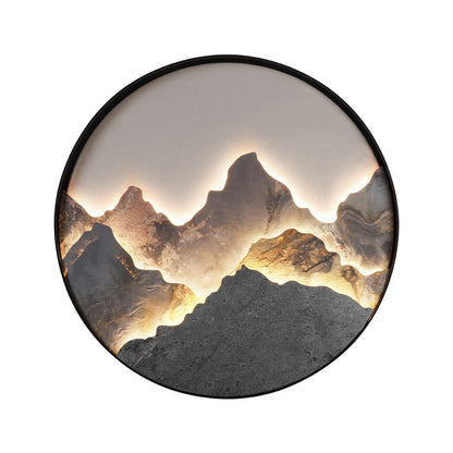 Round Natural Rock Slab Mountain Scenery Painting Modern Wall Lights Fixture