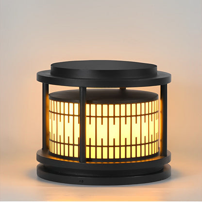 Round Retro Pattern Waterproof LED Black Modern Solar Fence Post Lights