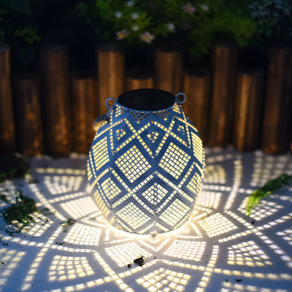 Moroccan Portable & Hanging White Solar LED Outdoor Patterned Lantern