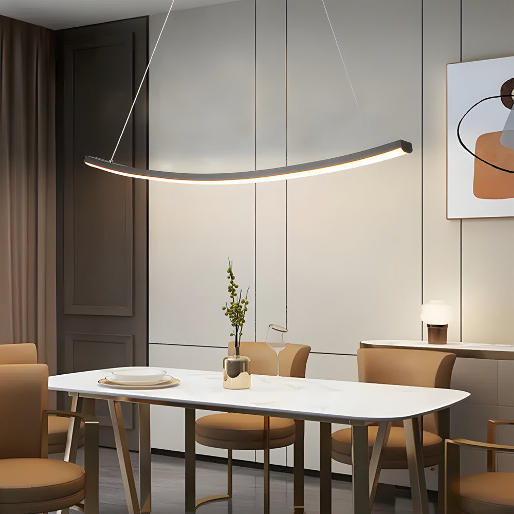 Modern LED Linear Arcing Pendant Lighting: Matte Black Fixture for Din ...