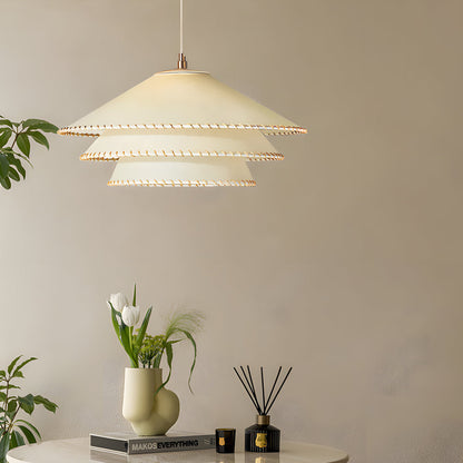 Rustic 3 Tiers Parchment Pendant Light 1-Light Hanging Lamp with Fabric Shade