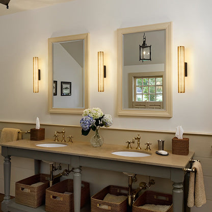 Gold Perforated Cylindrical Bathroom Vanity Light with Mesh Design