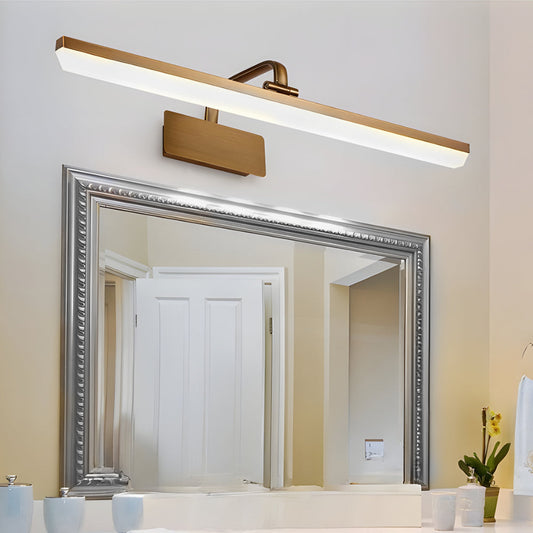 Brass Linear LED Bathroom Vanity Light with Curved Rod Design Elegant Mirror Fixture