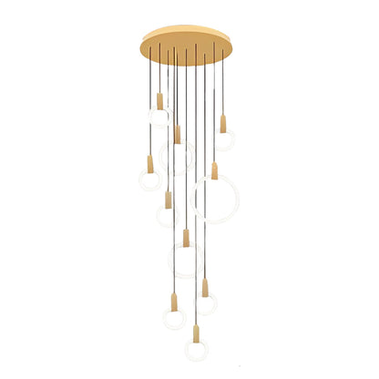 Minimalist Rings Stepless Dimming LED Nordic Duplex Stair Chandelier