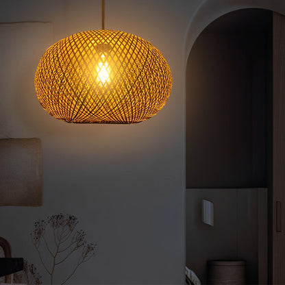 Round Creative Handmade Bamboo Rattan Modern Chandelier Pendant Lights