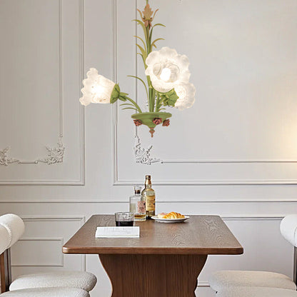 Modern Pastoral Green Flower Hanging Chandelier - 3/6/8-Light
