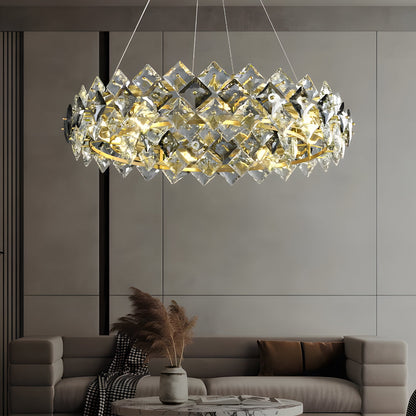 Round Luxury Long Crystal Copper Post-Modern Chandelier Dining Room Lights