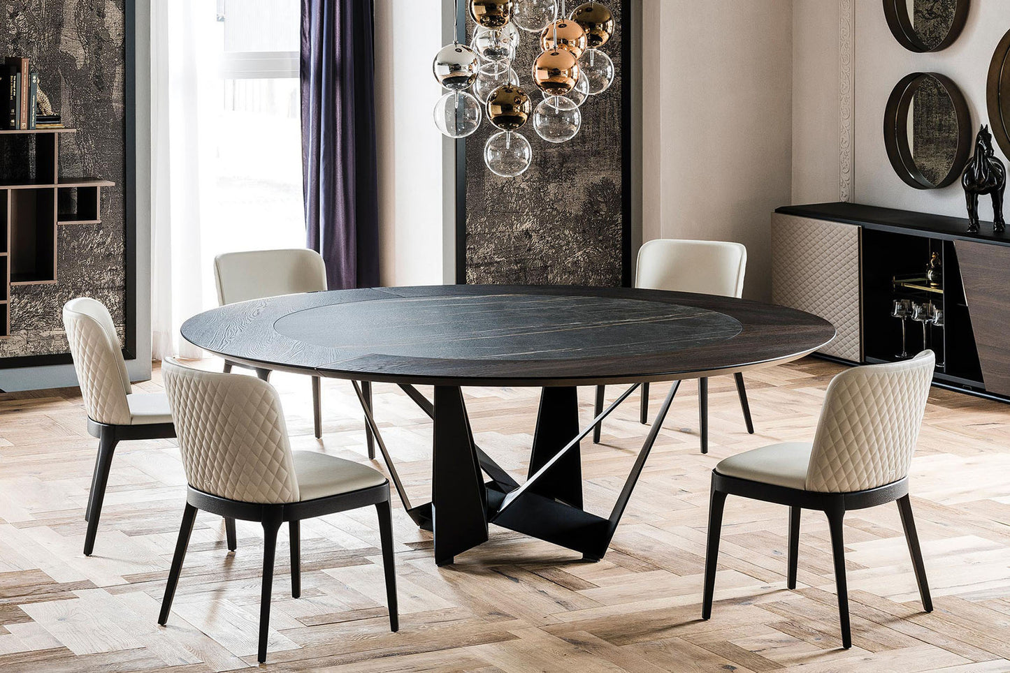 Skorpio Ker/Wood Round Dining Table