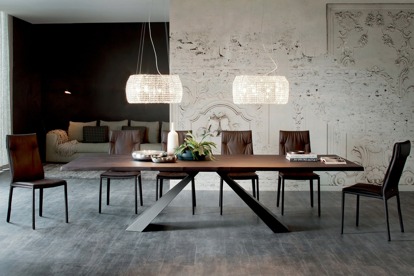 Eliot Wood Dining Table - Burnt Oak/Graphite