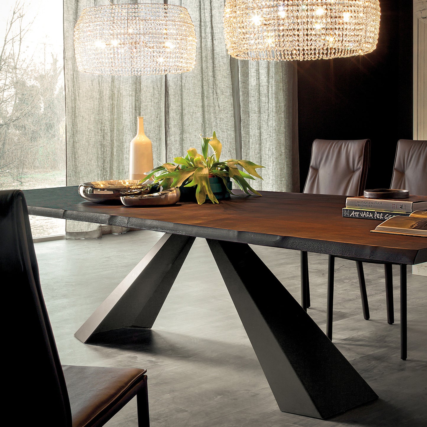 Eliot Wood Dining Table - Burnt Oak/Graphite