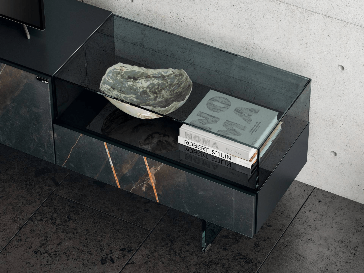 36e8 Glass TV Unit - Sahara Noir