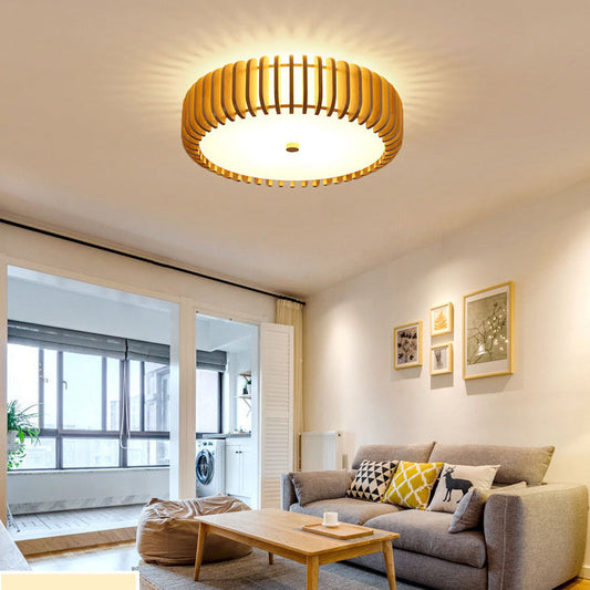 Creative Wood Round 3 Step Dimming LED Nordic Bedroom Ceiling Lights