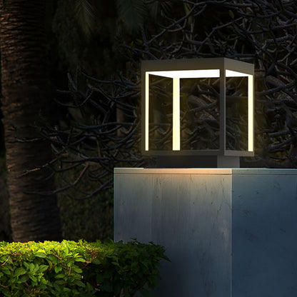 Modern Open Frame Square LED Solar Pier-Mounted Outdoor Post Light