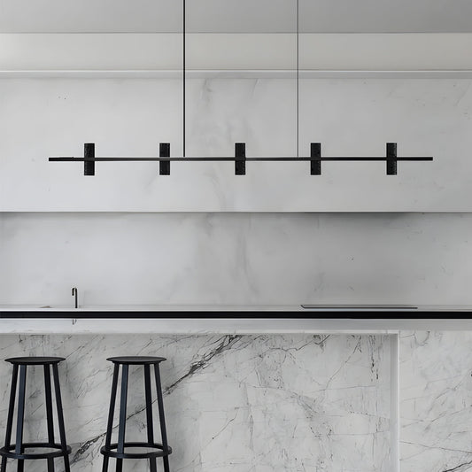 LED Copper Black Stone Linear Island Pendant Light