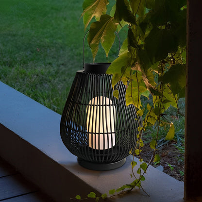 Portable Black Modern Iron Woven E27 Pillar Accent Outdoor Lantern