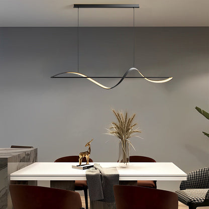 Minimalist Strip Waves Creative LED Copper Modern Dining Room Chandelier