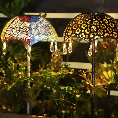 Retro Iron Hollow Umbrella Raindrops Waterproof Modern Solar Lawn Lights