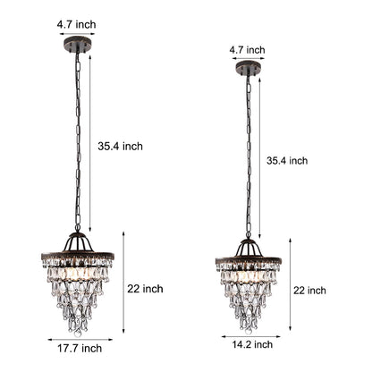 Round Tiered Crystal Water Drop Aged Metallic American Chandelier