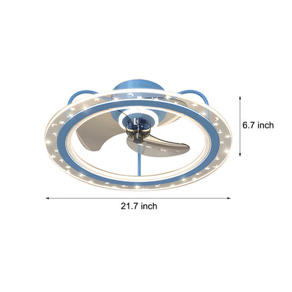 Round Stars Decor Three Step Dimming Modern Bladeless Ceiling Fan Lamp