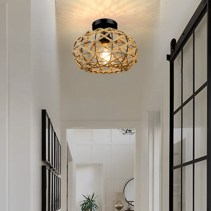 Round Hand Woven Cage Rope Beige Retro Minimalist Ceiling Light Chandelier