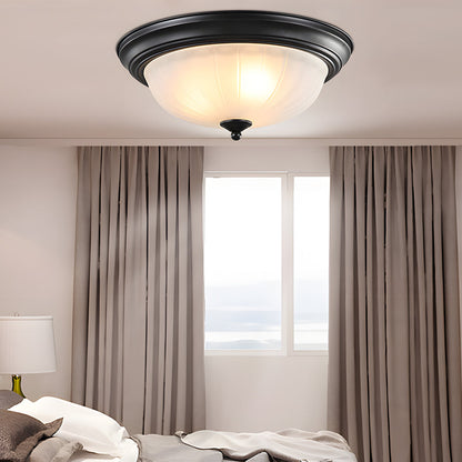 Round Glass Shade Iron Simple American Style Bedroom Ceiling Light Fixture