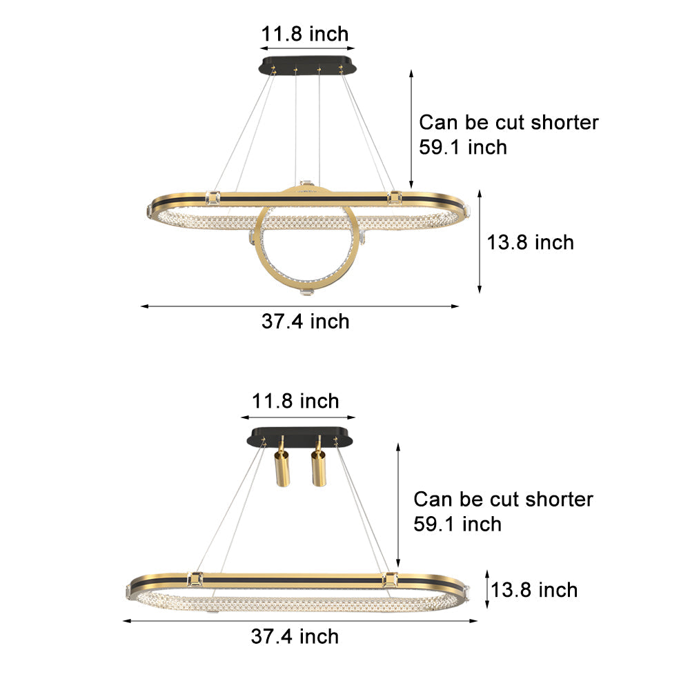 Long Oval Ring Luxury Three Step Dimming LED Modern Dining Room Chandelier