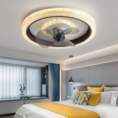 Round Muted 360° Rotatable Stepless Dimming LED Modern Ceiling Fan Light