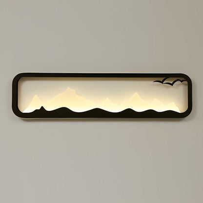 Rectangular Mountain Scenery LED Waterproof Black Outdoor Wall Lamp
