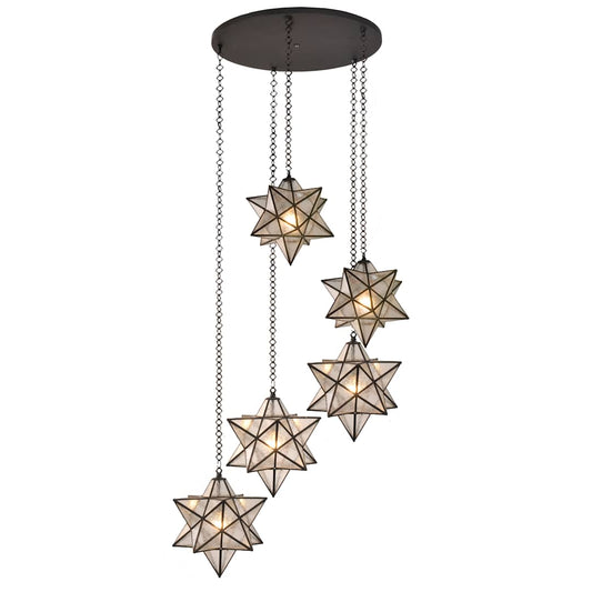 5 Light 45" Wide Multi Light Pendant with Handmade Shade