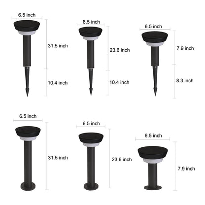 Modern Black Round LED Solar Outdoor Path Light with Stake - Garden Bollard Light