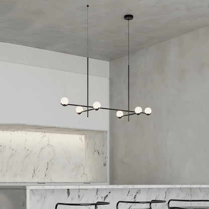 Modern Linear Glass Ball Pendant Light with 3/4/6-Light - Black/Gold