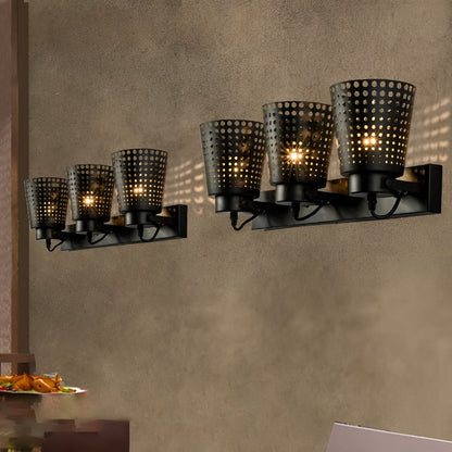 Retro Iron Hollow Adjustable Black Industrial Style Plug in Wall Sconce Lighting
