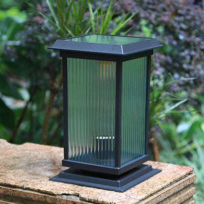Retro Glass LED Waterproof Matte Black Modern Solar Fence Post Lights