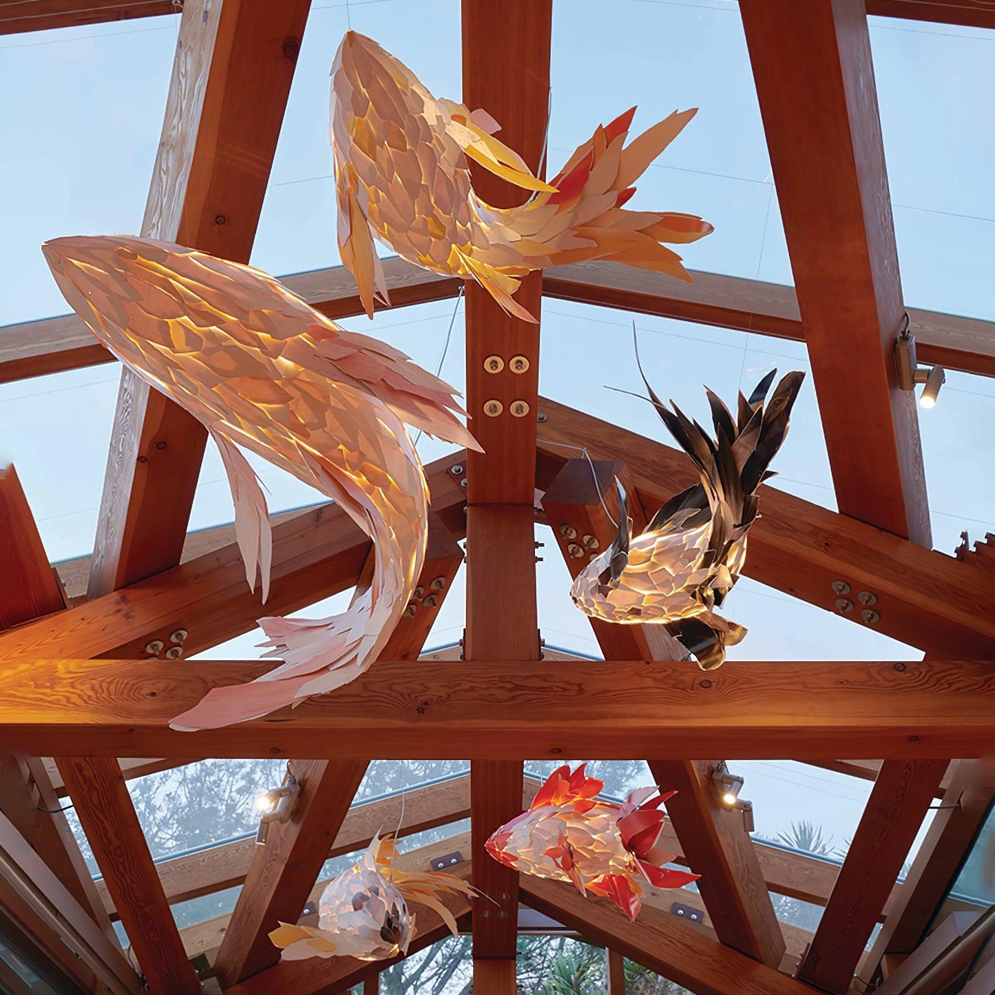 Crimson Swirl Koi Pendant light Chandelier