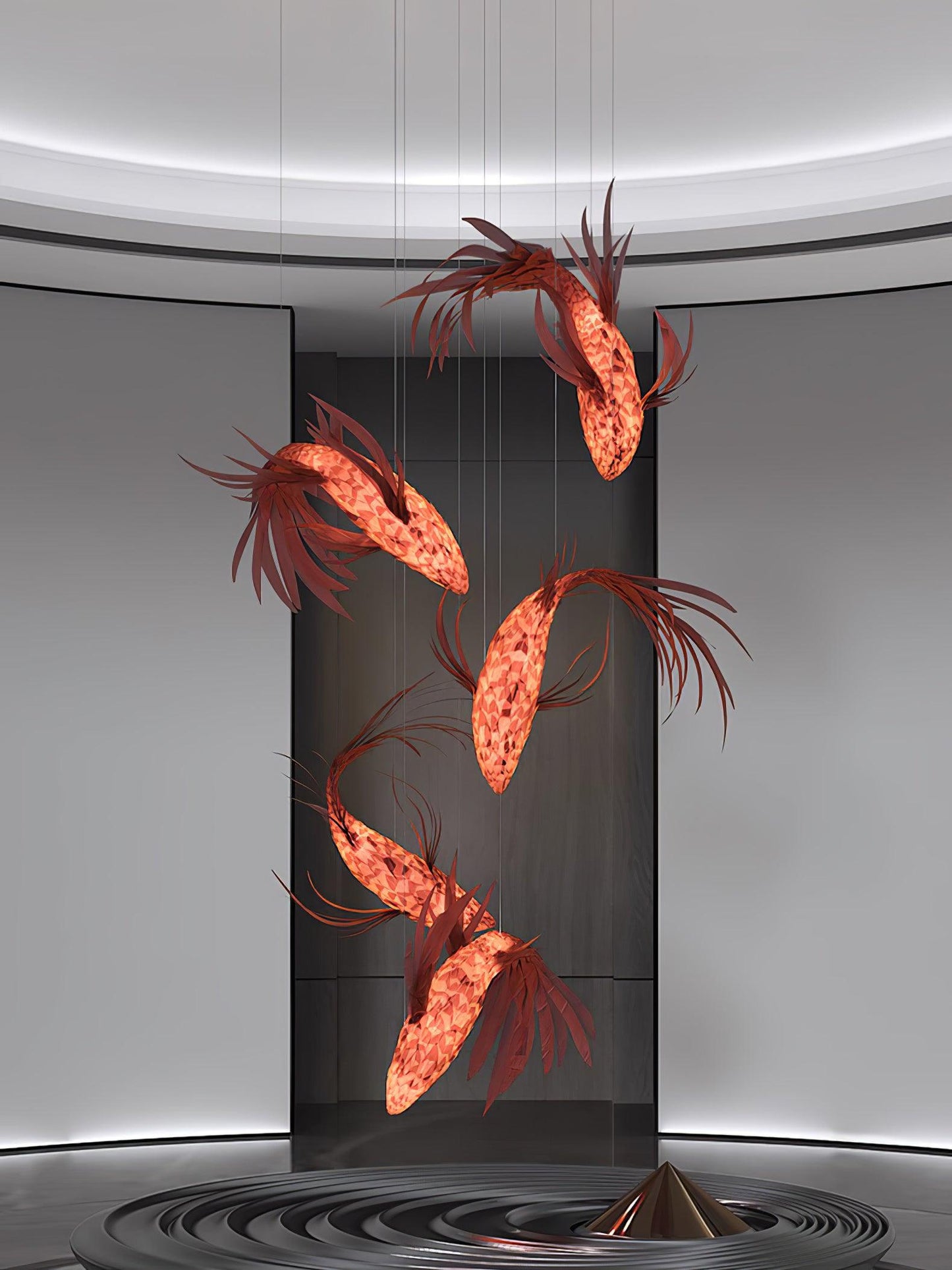Crimson Swirl Koi Pendant light Chandelier