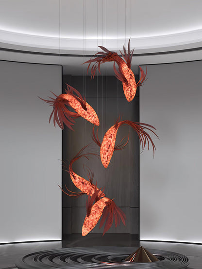 Crimson Swirl Koi Pendant light Chandelier