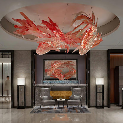 Crimson Swirl Koi Pendant light Chandelier