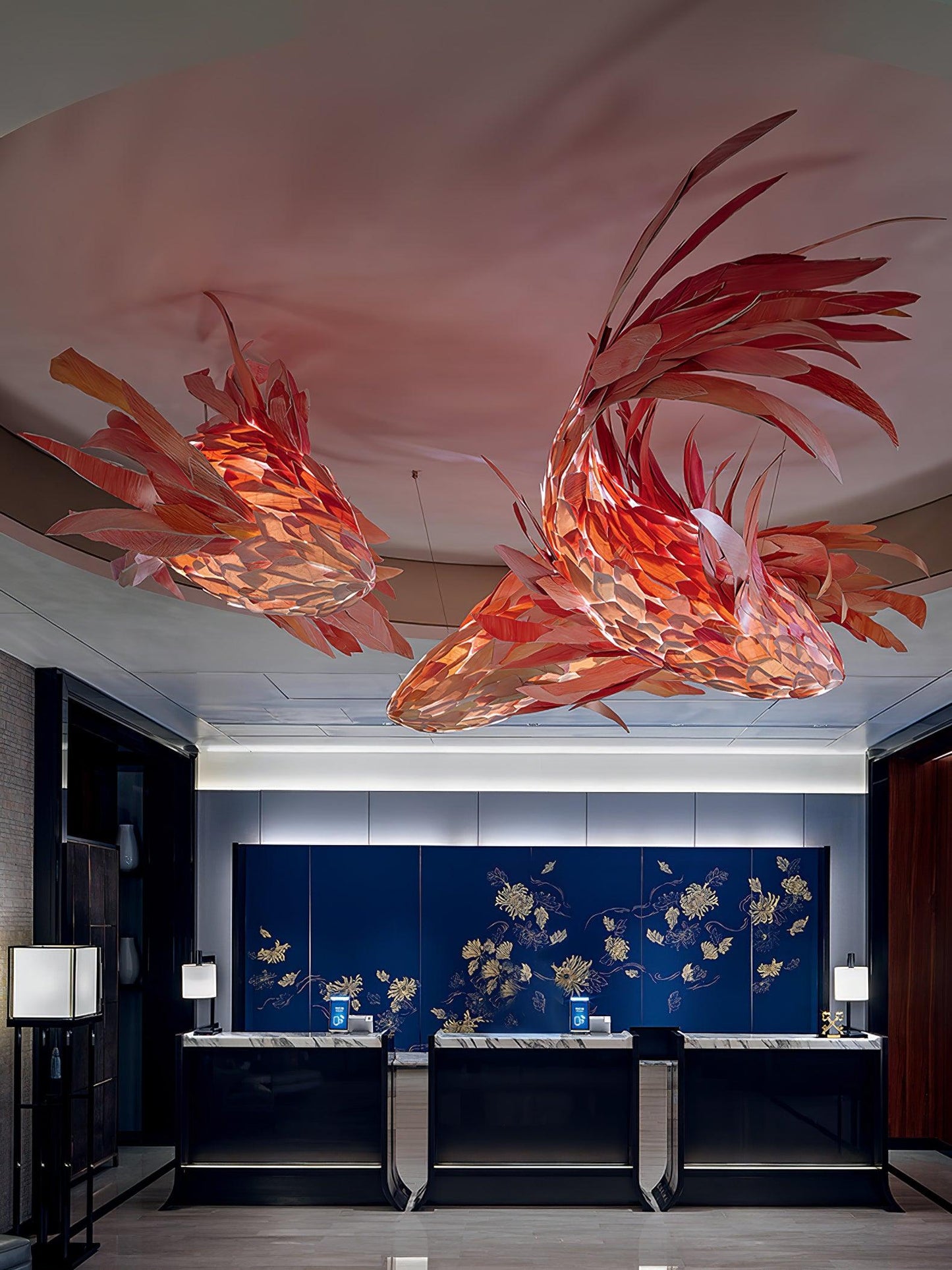 Crimson Swirl Koi Pendant light Chandelier