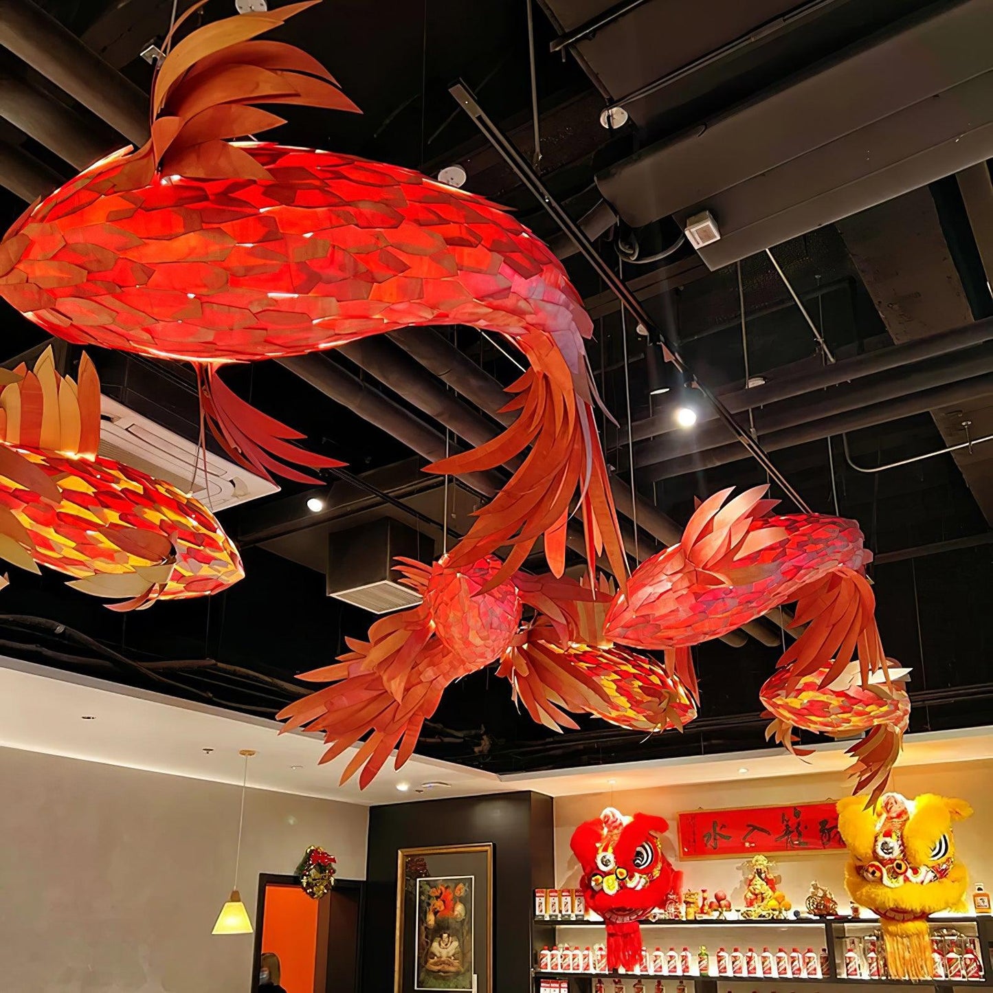 Crimson Swirl Koi Pendant light Chandelier
