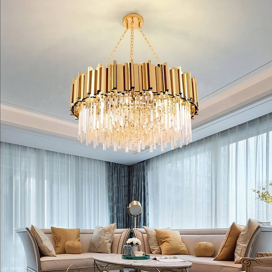 Gio Crystal Chandelier, Polished Gold