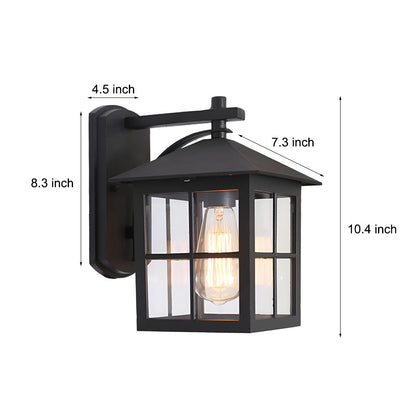 Antique Lantern Shaped Glass Waterproof Black Modern Wall Sconce Lighting