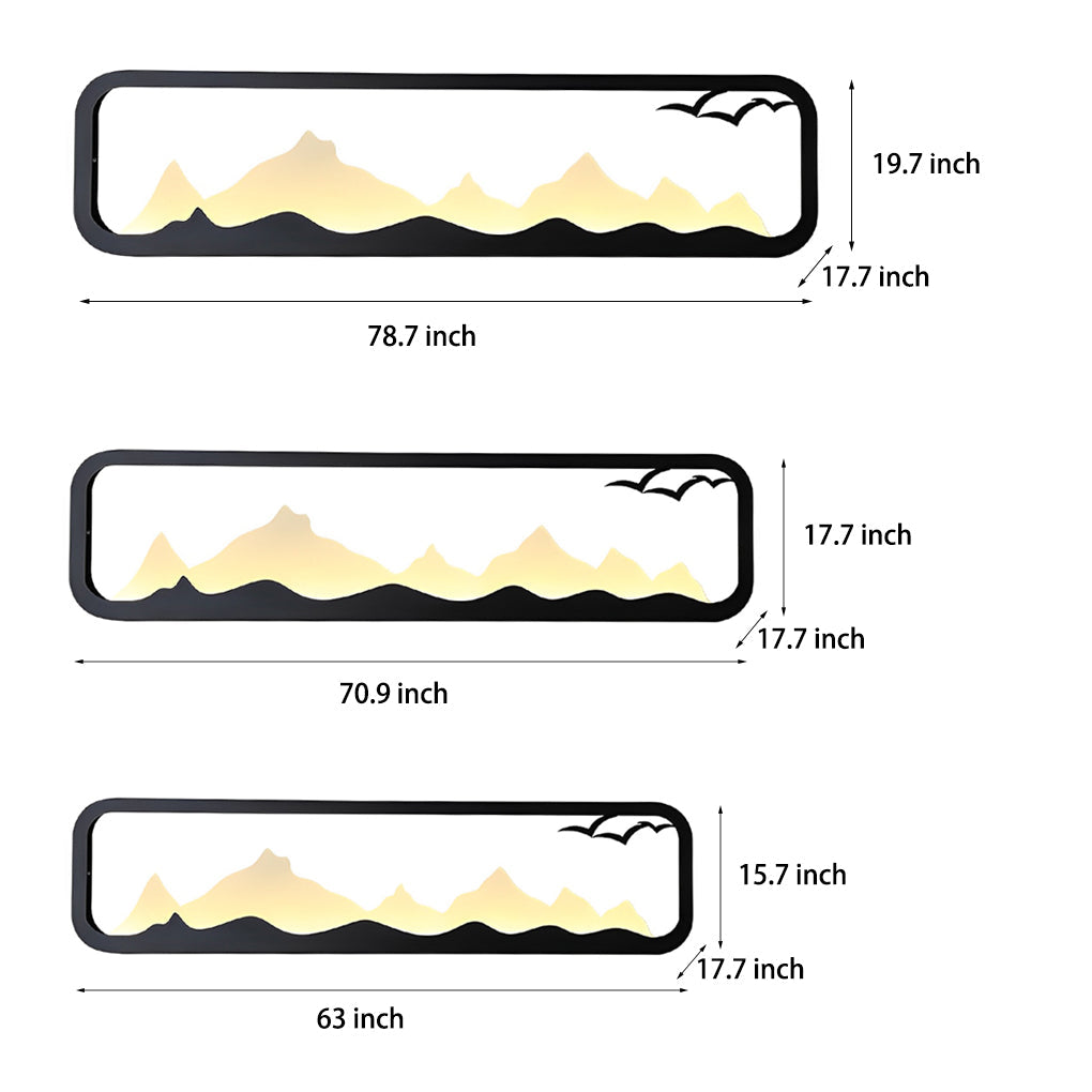 Rectangular Mountain Scenery LED Waterproof Black Outdoor Wall Lamp