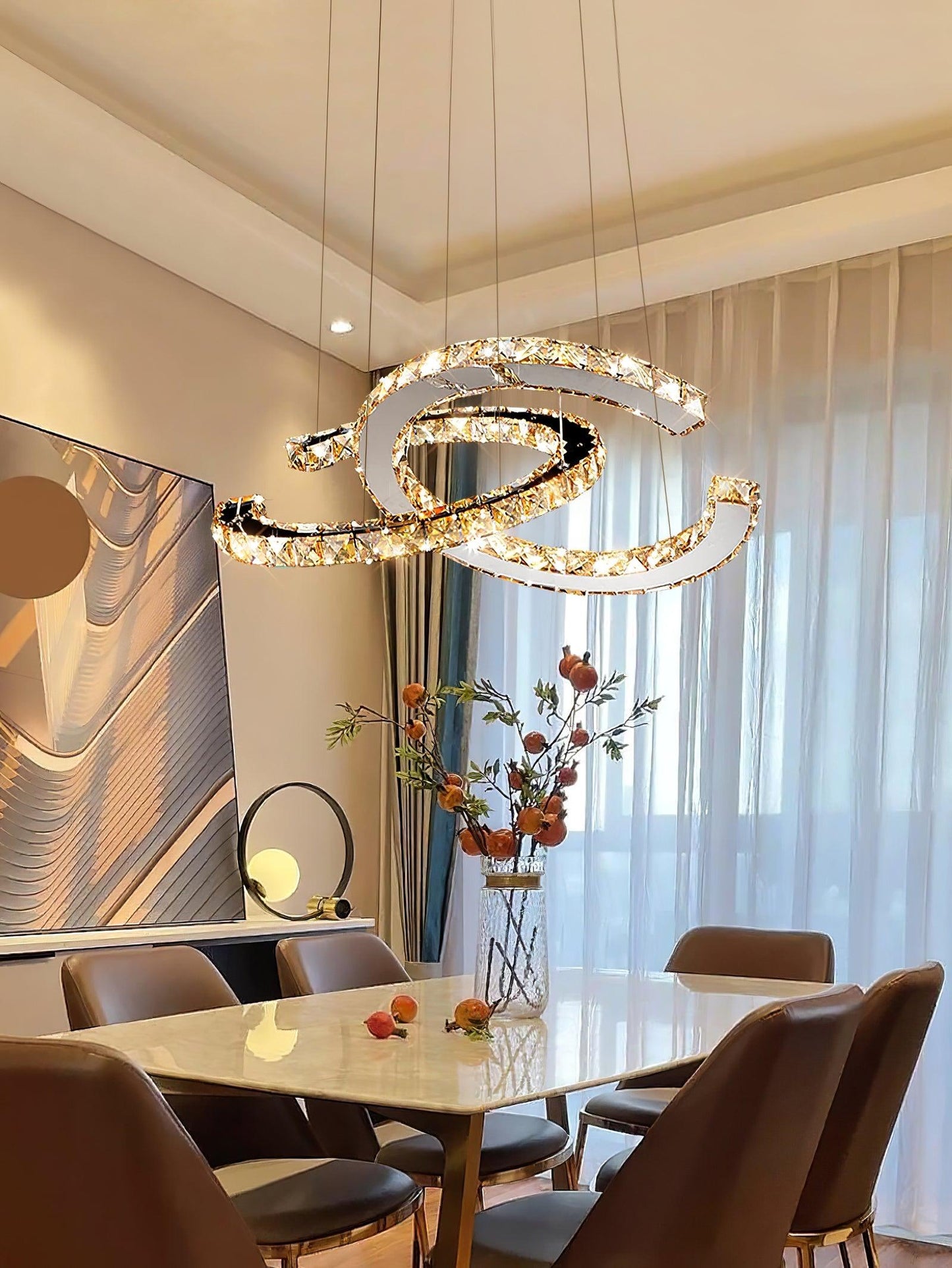 Modern Crystal Double C Crown Chandelier