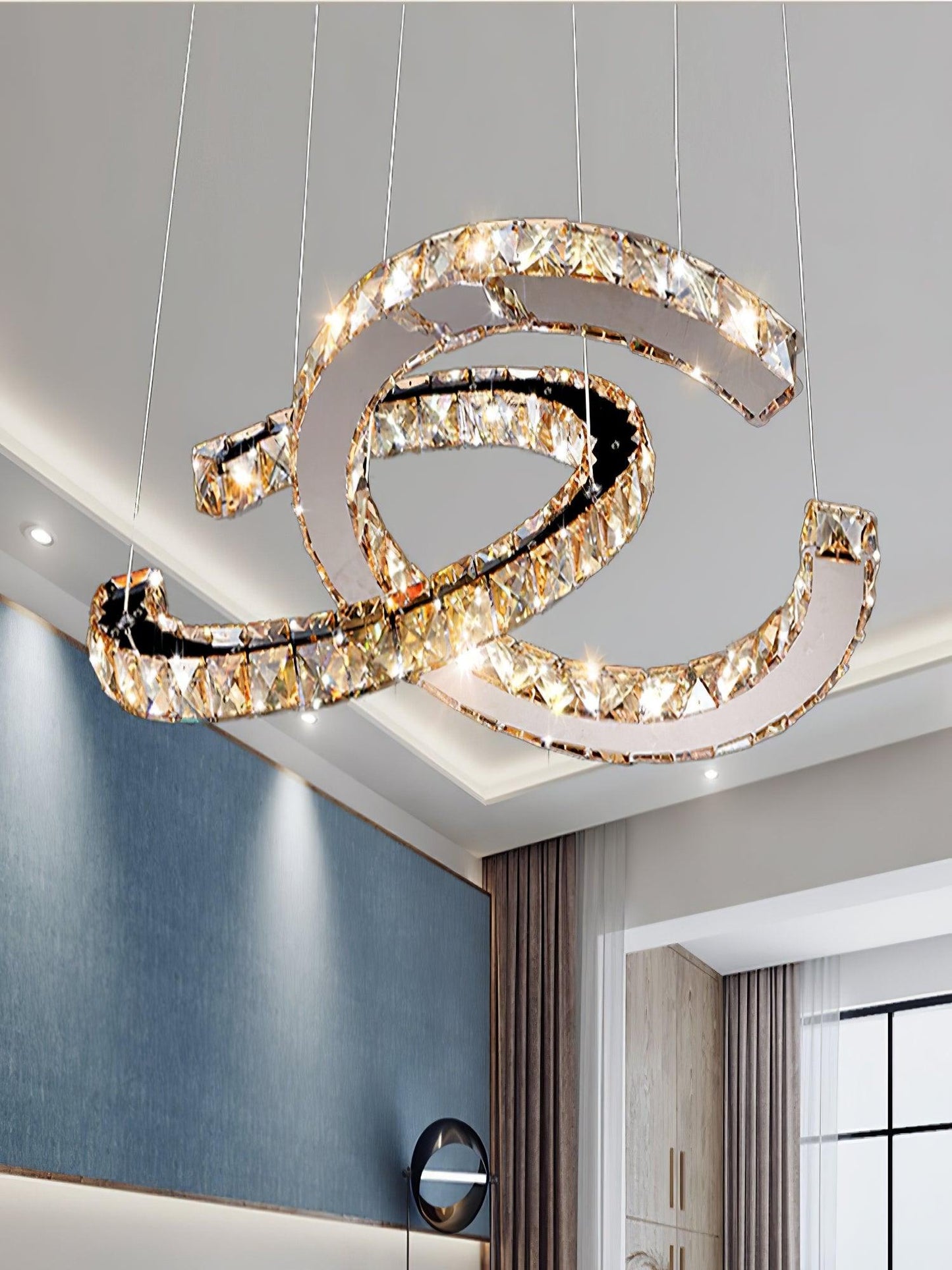 Modern Crystal Double C Crown Chandelier