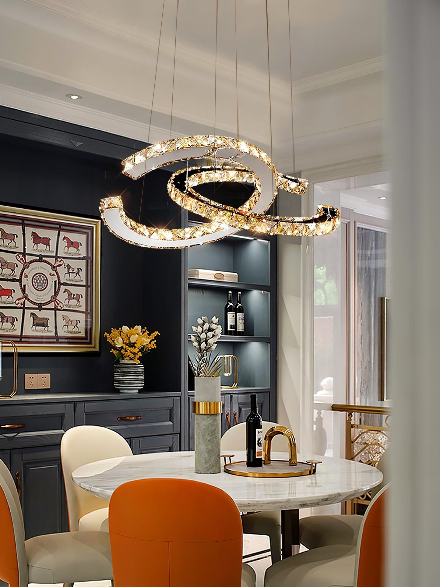 Modern Crystal Double C Crown Chandelier