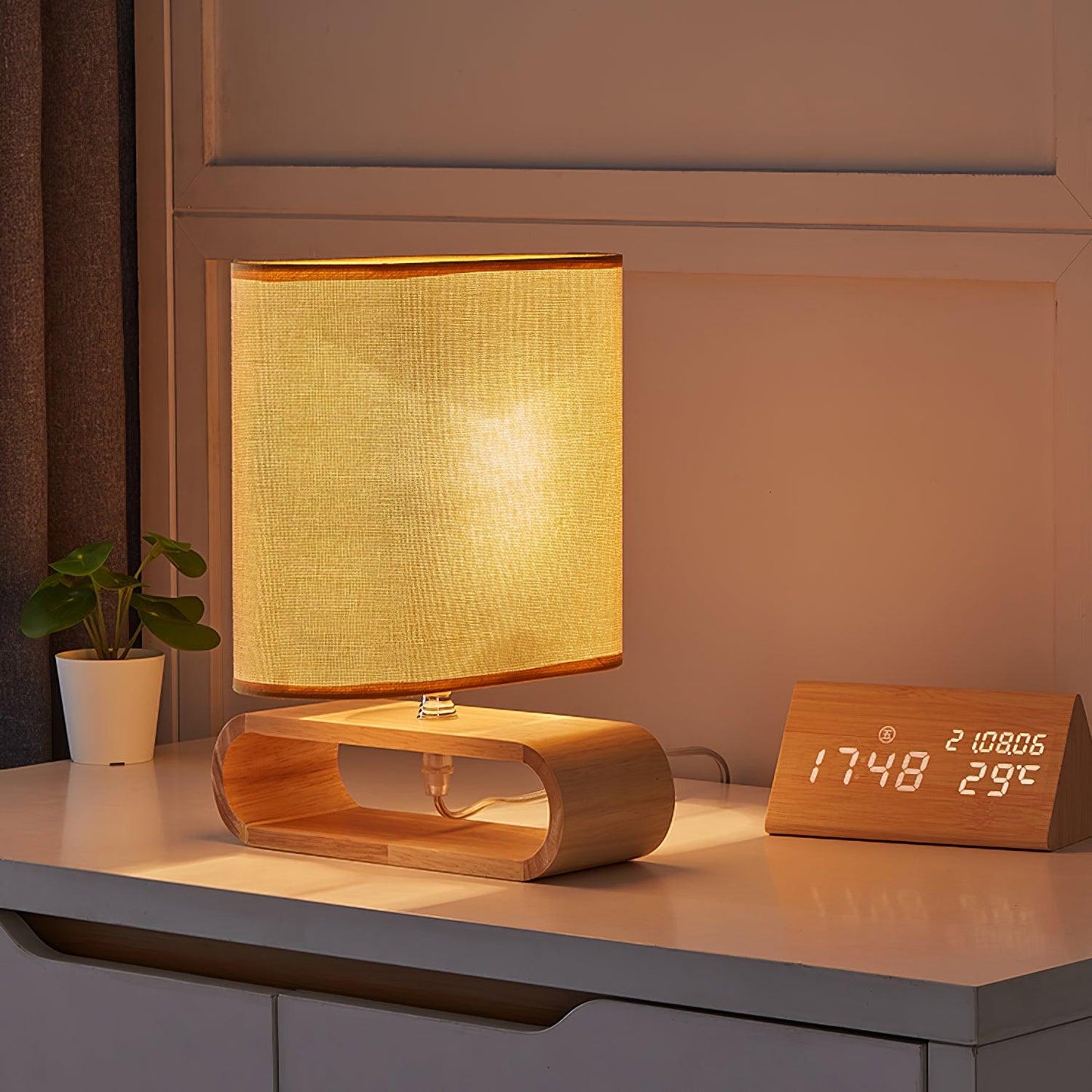 Moti Wood Side table lamp Table Lamp