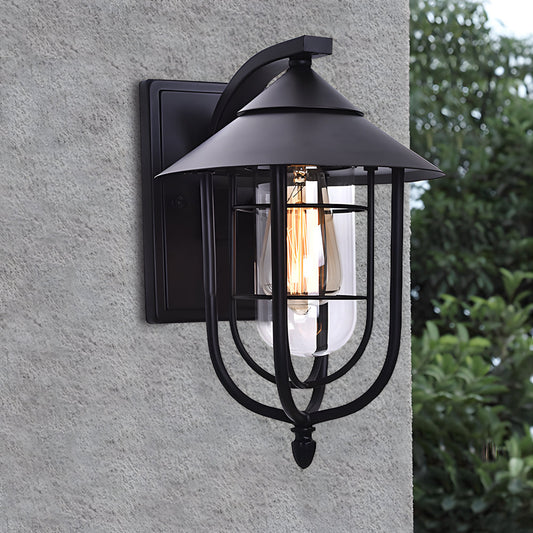 Waterproof Retro Iron Glass Motion Sensor Black Modern Outdoor Wall Lights